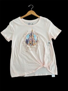 NWT Disney World 50th Anniversary Castle Shirt L Pink Side Tie Knot Celebration